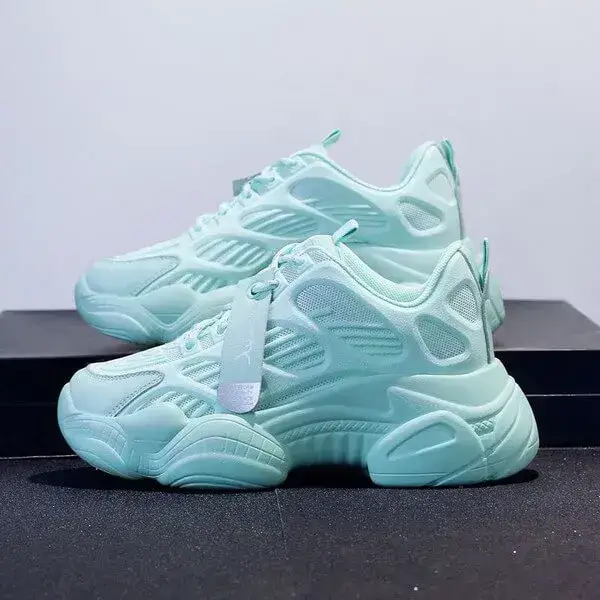 Womens Mesh Platform Sneakers | UV-Protective Breathable Low-Top Shoes in Blue, Green, Grey