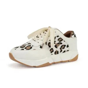 Techtreezone Women Fashion Autumn And Winter Leopard Leather Stitching Sneakers