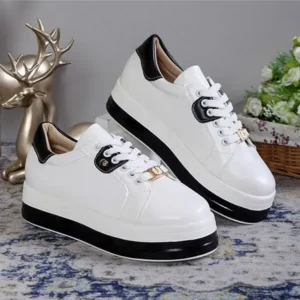 Techtreezone Women Fashion Round Toe Platform Colorblock Lace-Up Low Top Sneakers