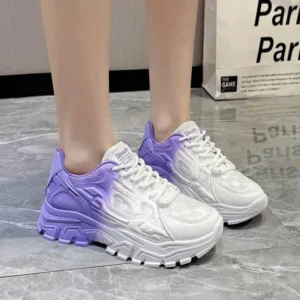 Techtreezone Women Fashion Platform Gradient Lace-Up Sneakers