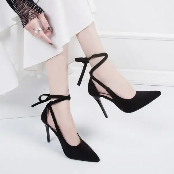 Techtreezone Women Fashion Solid Color Plus Size Strap Pointed Toe Suede High Heel Sandals Pumps