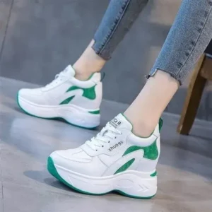 Techtreezone Women Fashion Round Toe Platform Medium Heel Lace-Up Colorblock Sneakers