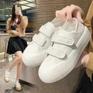 Techtreezone Women Fashion Round Toe Thick Sole Velcro Pu Sneakers