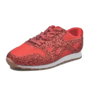 Techtreezone Women Fashion Round Toe Platform Sequins Rhinestone Platform Sneakers