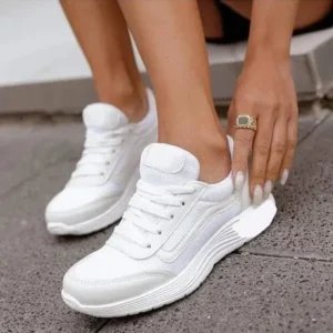 Techtreezone Women Casual Breathable Mesh Upper Flat Solid Color Sneakers