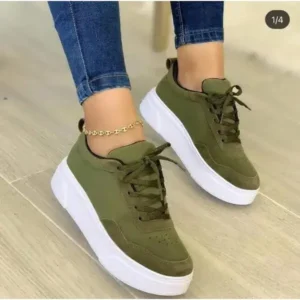 Techtreezone Women'S Fashion Casual Round Toe Thick-Soled Lace Up Canvas Sneakers