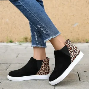 Techtreezone Women Fashion Round Toe Leopard Flat Elastic Slip-On Sneakers