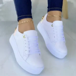 Techtreezone Women Fashion Round Toe Platform Lace Up Solid Color Sneakers