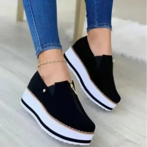 Techtreezone Women Fashion Retro Style Elastic Band Thick Sole Solid Color Mid-Slip Sneakers