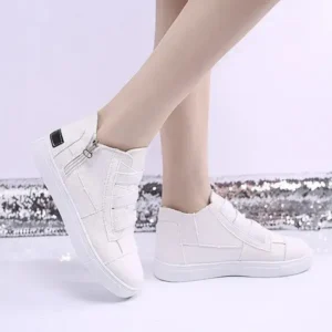 Techtreezone Women Fashion Round Toe Mid-Top Canvas Raw Edge Elastic Sneakers