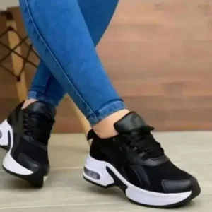 Techtreezone Women Fashion Round Toe Solid Color Mesh Thick-Soled Low Top Sneakers