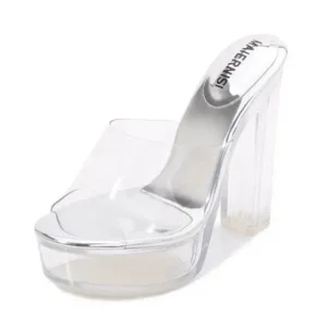 Techtreezone Women Fashion Plus Size Transparent Crystal Chunky Heel Platform High