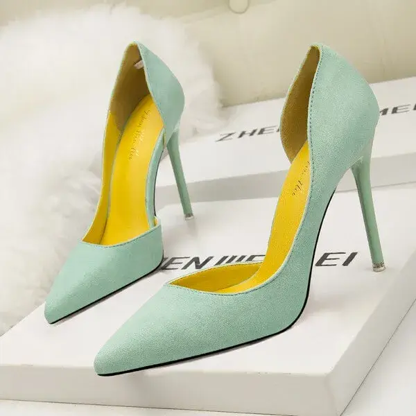 Techtreezone Women Fashion Simple Sexy Plus Size Suede Point-Toe High Heels Pumps