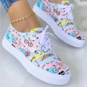 Techtreezone Graffiti Print Platform Canvas Shoes