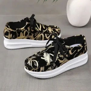 Techtreezone Casual Graffiti Round Toe Platform Plus Size Sneakers