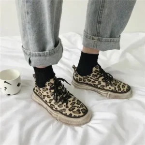 Techtreezone Women Fashion Leopard Printing Flat Sneakers