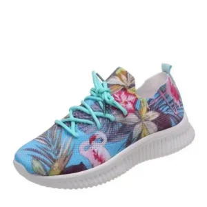 Techtreezone Women Fashion Casual Lace Up Design Mesh Breathable Graffiti Print Sneakers