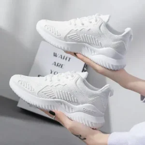 Techtreezone Women Fashion Sports Lace Up Design Mesh Breathable Platform Sneakers