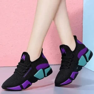 Techtreezone Women Fashion Casual Lace-Up Design Mesh Breathable Color Blocking Platform Running Sneakers