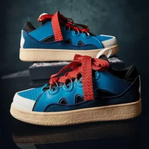 Techtreezone Couple Fashion Lace-Up Design Color Blocking Breathable Round Toe Platform Sneakers