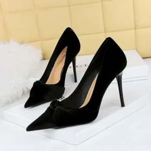 Techtreezone Women Fashion Sexy Plus Size Pointed Toe Suede Bow High Heels Shoes