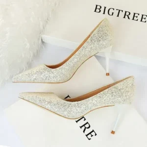 Techtreezone Women Fashion Plus Size Sexy Sequin Point-Toe Shoes