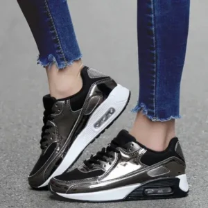 Techtreezone Women Casual Sports Lace Up Design Shiny Air Cushion Platform Sneakers