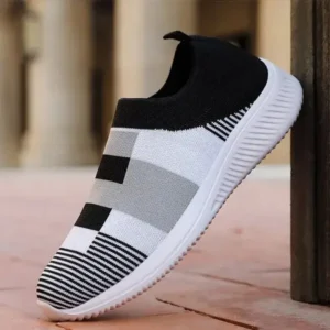 Techtreezone Women Casual Knit Design Breathable Mesh Color Blocking Flat Sneakers