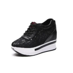 Techtreezone Women Sexy Lace Design Lace-Up Breathable Wedge Platform Sneakers