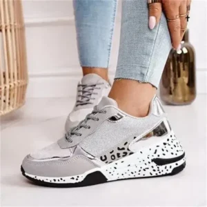 Techtreezone Women Fashion Casual Leopard Print Color Matching Lace-Up Platform Sneakers