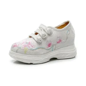 Techtreezone Women Casual Flower Embroidered Round Toe Platform Canvas Sneakers