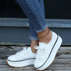 Techtreezone Women Simple Casual Knit Upper Thick-Soled Lace-Up Sneakers