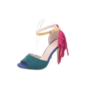 Techtreezone Women Vintage Sexy Tassel Decorated Peep Toe Buckle Design Stiletto Sandals Shoes