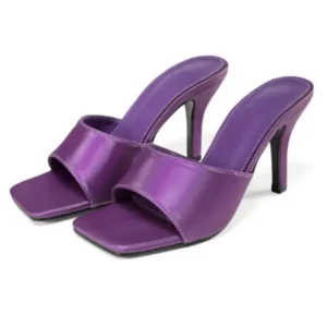 Techtreezone Women Sexy Square Head Purple Stiletto Slippers