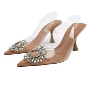 Techtreezone Summer Women Fashion Plus Size Pointed Toe Rhinestone Transparent Heeled Sandals