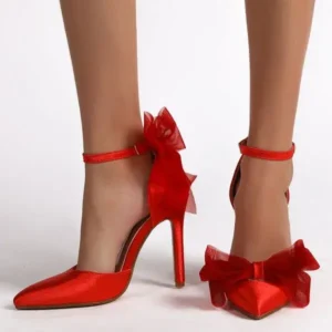 Techtreezone Women Lace Bow Design Pointed Toe Stiletto Party Pumps Shoes