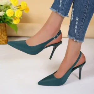 Techtreezone Summer Women Fashion Plus Size Elegant Pointed Toe Strap Buckle Sling Back Stiletto Heel PU Sandals