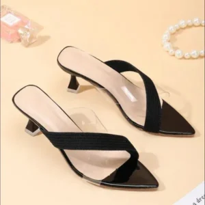 Techtreezone Women Fashion Cross Transparent Design Pointed Toe High Heel Slippers