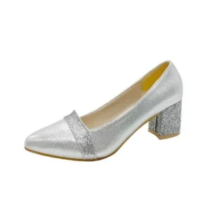 Techtreezone Women Fashion Casual Sequins Pointed Toe Pumps With Chunky Heels