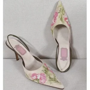 Techtreezone Women Fashion Elegant Floral Printed Pointed Toe Stiletto Heel Sandals