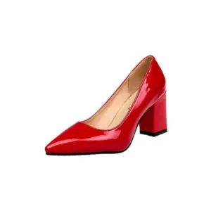 Techtreezone Women Fashion Basic PU Solid Color Pointed Toe Chunky Heel Pumps