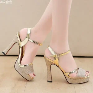 Techtreezone Women Fashion Elegant PU Round Toe Platform Ankle Strap Buckle Sandals