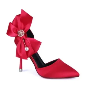 Techtreezone Women Fashion Elegant Solid Color PU Pointed Toe Bowknot Pumps