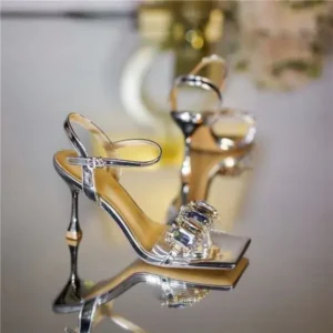 Techtreezone Women Fashion Sexy PU Rhinestone Square Toe Ankle Strap Buckle Stiletto Heel Sandals