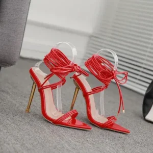 Techtreezone Women Fashion Sexy Solid Color PU Bandage Stiletto Heel Sandals