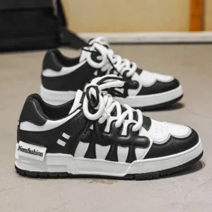 Techtreezone Men Fashion Black White Stitching Low Top Sneakers