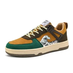 Techtreezone Men'S Fashion Color-Block Breathable Leather Low-Top Sneakers