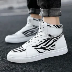 Techtreezone Men'S Fashion Zebra Print Breathable Canvas High Top Sneakers