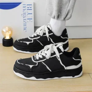 Techtreezone Men'S Fashion Black White Breathable Canvas Sneakers