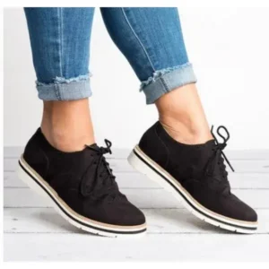 Techtreezone Women Retro Plus Size Simple Solid Color Lace-Up Round Toe Sneakers